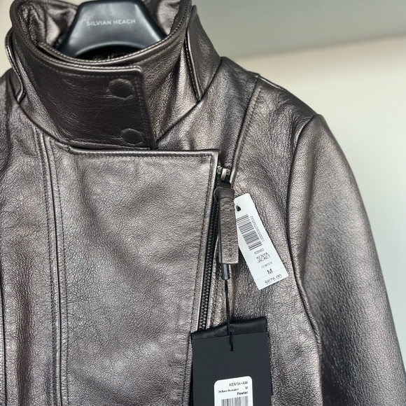 Mackage for Aritzia Women's Jacket Metallic Silver Leather New Moto Biker Sz M - Picture 15 of 17